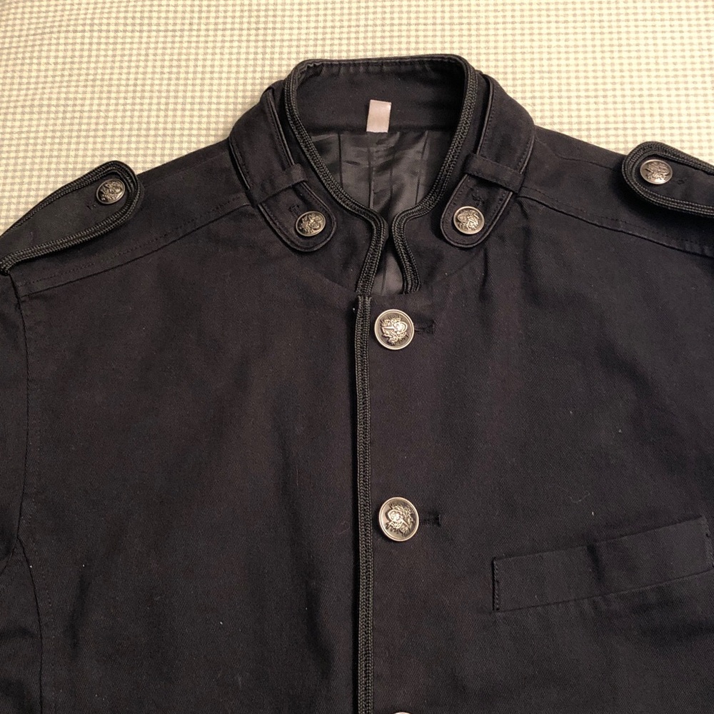 Vintage Le Chateau Black 100% Cotton Stand Collar Blazer Jacket Size L #1062